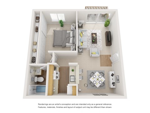Floor plan for 1 bed, 1 bath, 680 sqft